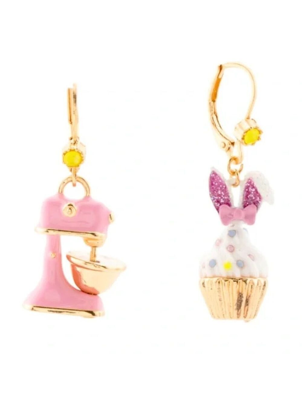 Betsey Johnson Bunny Cupcake & Mixer Mismatch Earrings New